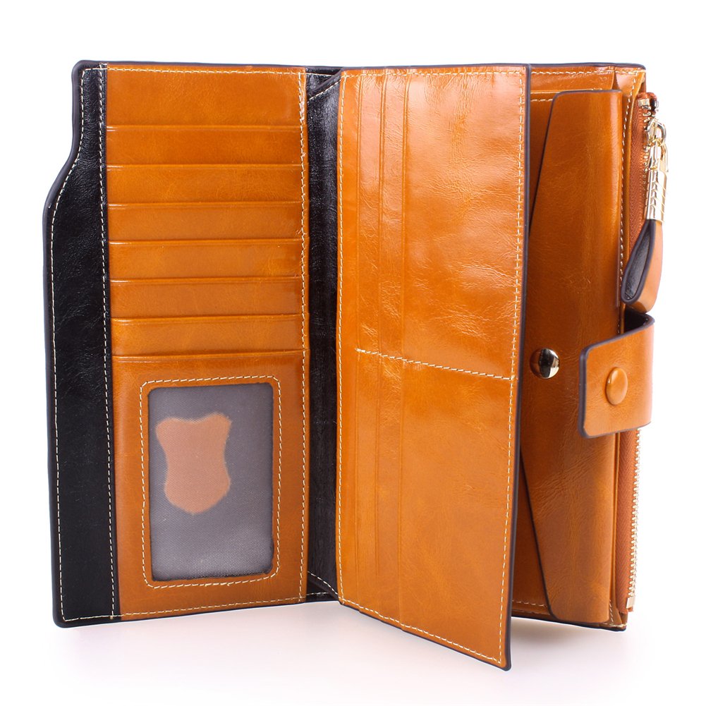 Kangming Women Leather Long Wallet Ladies Zipper Clutch Purse Credit Card Phone Holder (Brown)