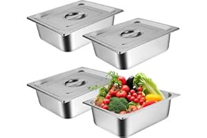 VAIPI 4 Pack Stainless Steel Hotel Pans with Lids 1/2 Size x 4" Deep Steam Table Pan Commercial Food Storage Containers Stackable Metal Steamer Pan Anti-Jam Hotel Pan Restaurant Warm Pans