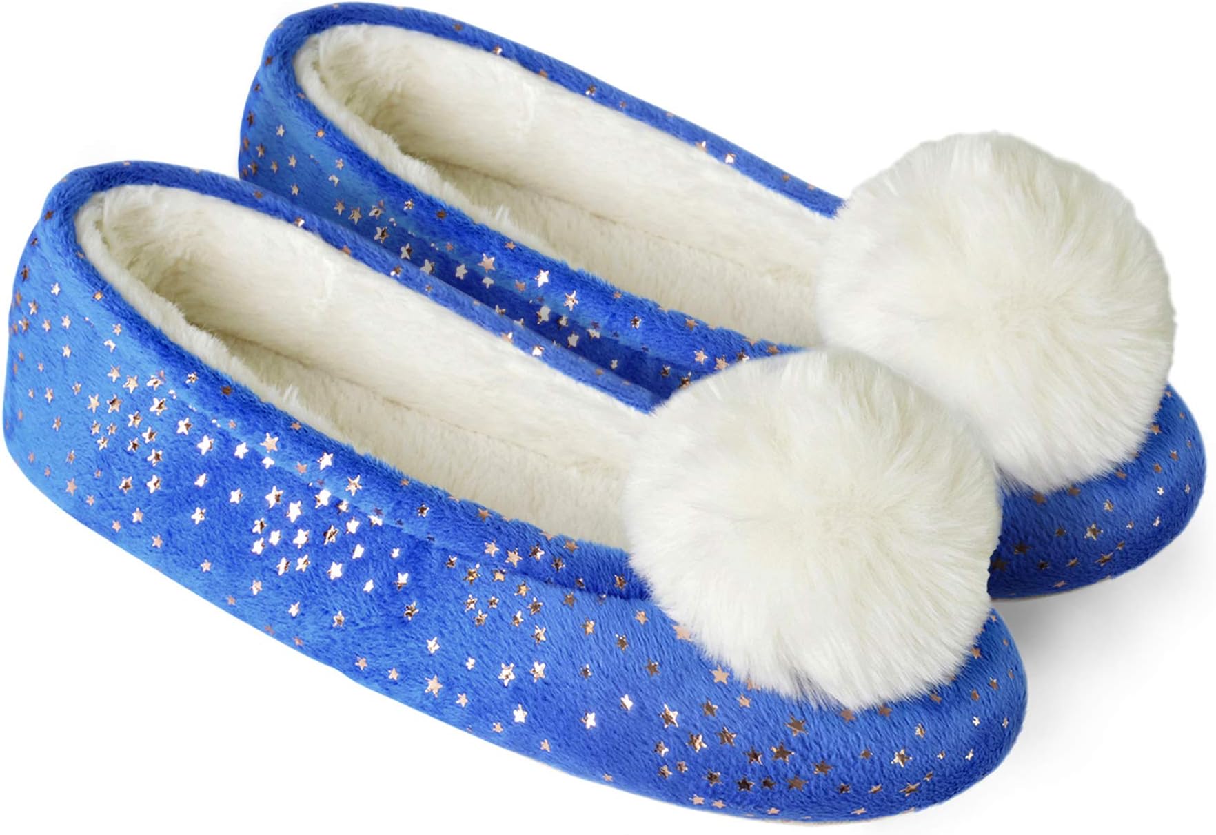 Habigail Luxury Ladies Ballet Slip On Slippers with Pom Pom Detail Non-Slip Sole Soft Warm Comfortable Cute - Great Gift