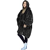 Oversized Hoodie Blanket Sweatshirt Comfortable Sherpa Giant Wearable Blankets Gift for Adults Men Women Teenagers Wife Girlfriend Black