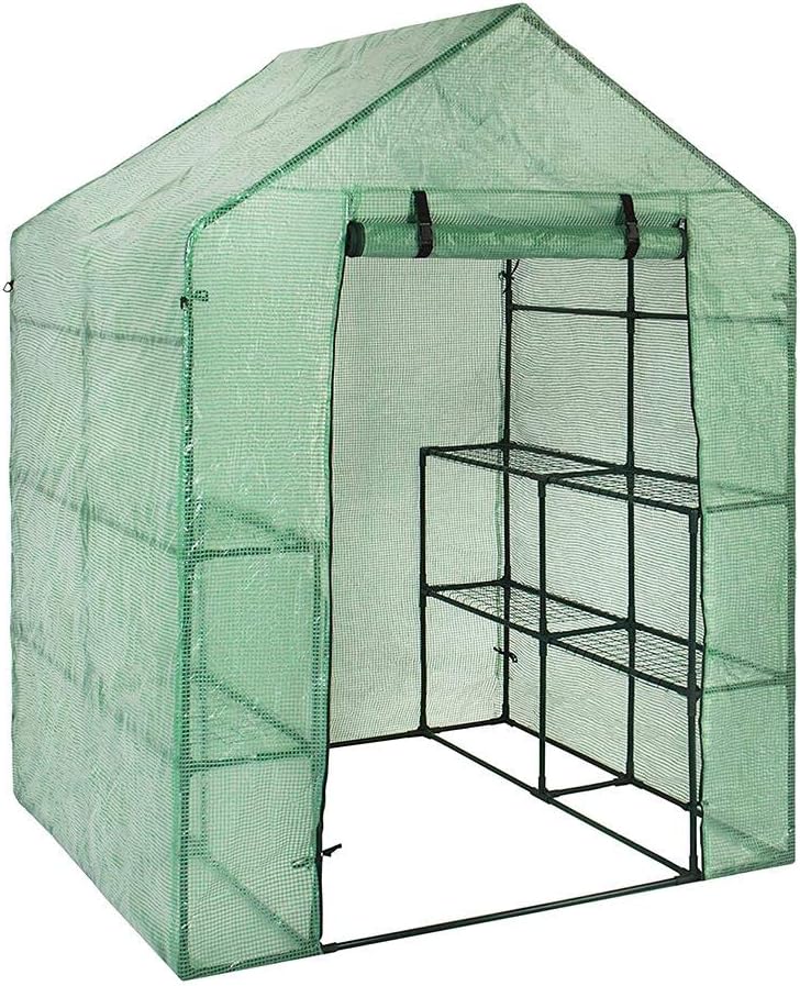 Riosupply Garden Greenhouse Cover -With PVC Zip, Plastic 3-Tier 8 Shelves Reinforced Metal Frame Green House Cover, Walk-in Plant Flower Greenhouse Cover(Frame Is Not Included)