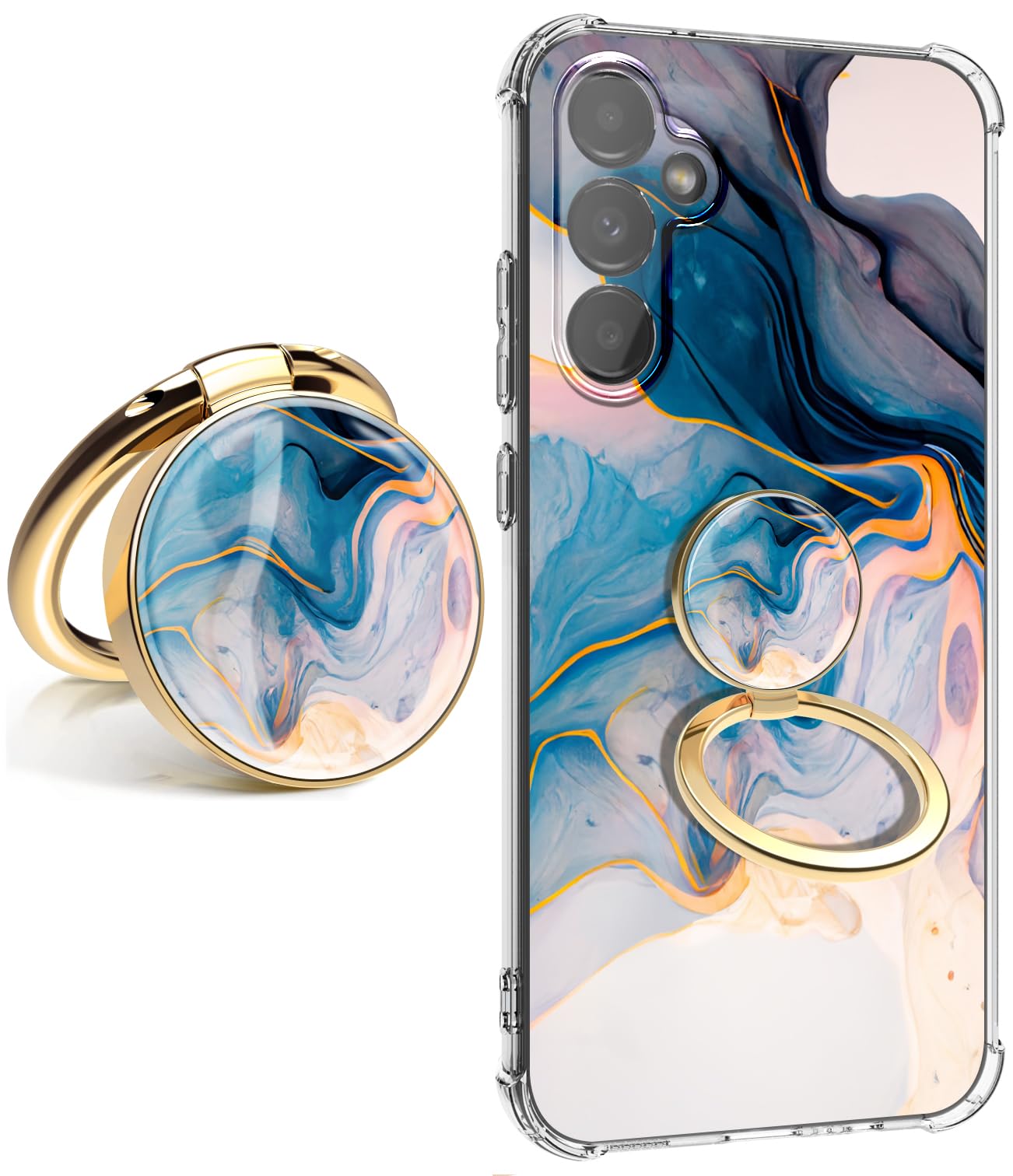 CLATUK for Samsung Galaxy a35 case 5g Marble Slim Anti-Drop Shockproof Protective Soft Shockproof Clear Phone Protective Covers 6.6 Inch (Sunshine Beach with Holder)
