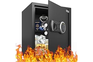 Omethey Safe Box Fireproof Waterproof, 2.0 Cub Fireproof Safe with Backlit Digital Keypad and Mute Function, Money Safe with LED Light & Removable Shelf, Security Safe for Home, Office and Hotel