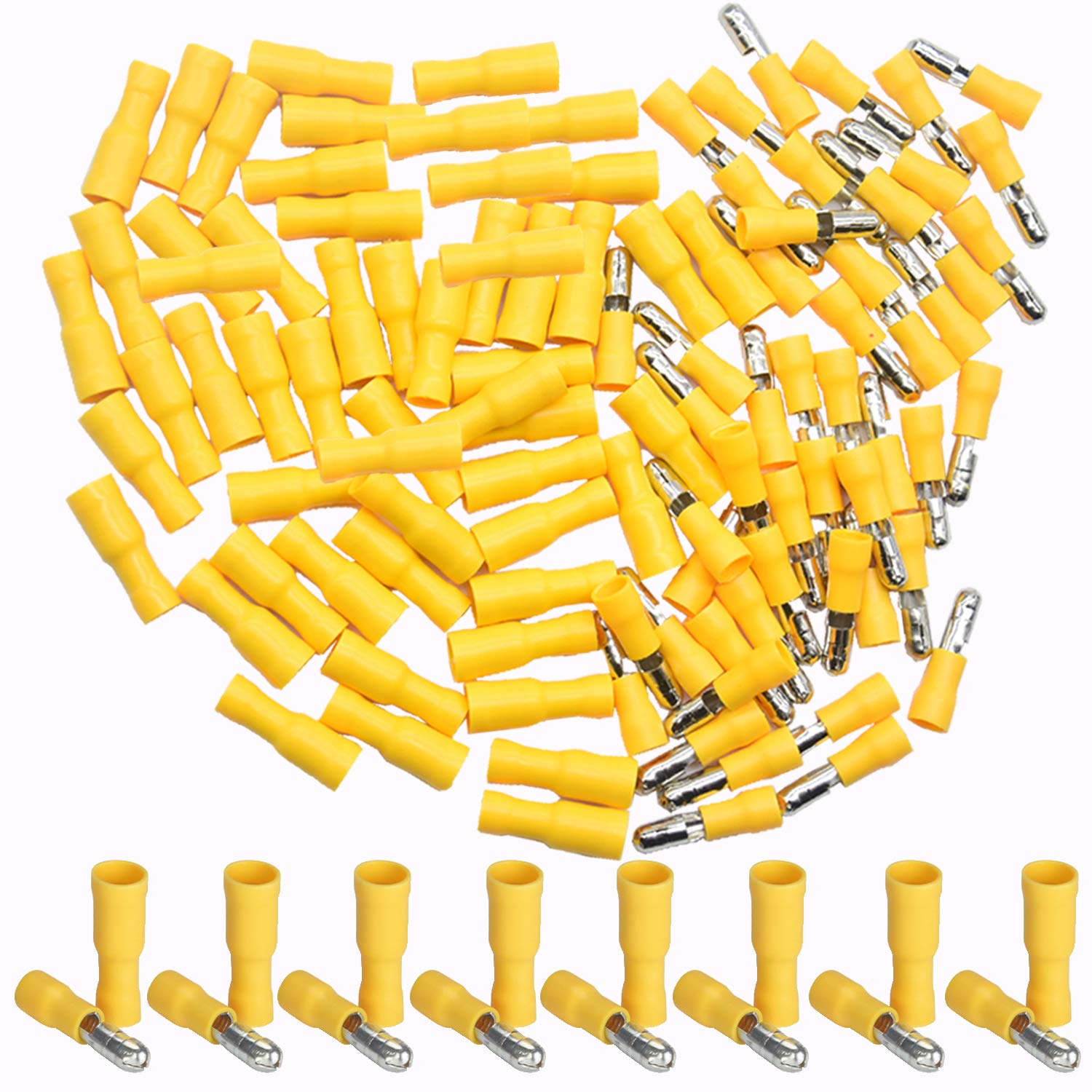 CEEYSEE 100Pcs of Yellow Insulated Female Male Bullet Connector Quick Splice Wire Terminals Wire Crimp Connectors （PZY)