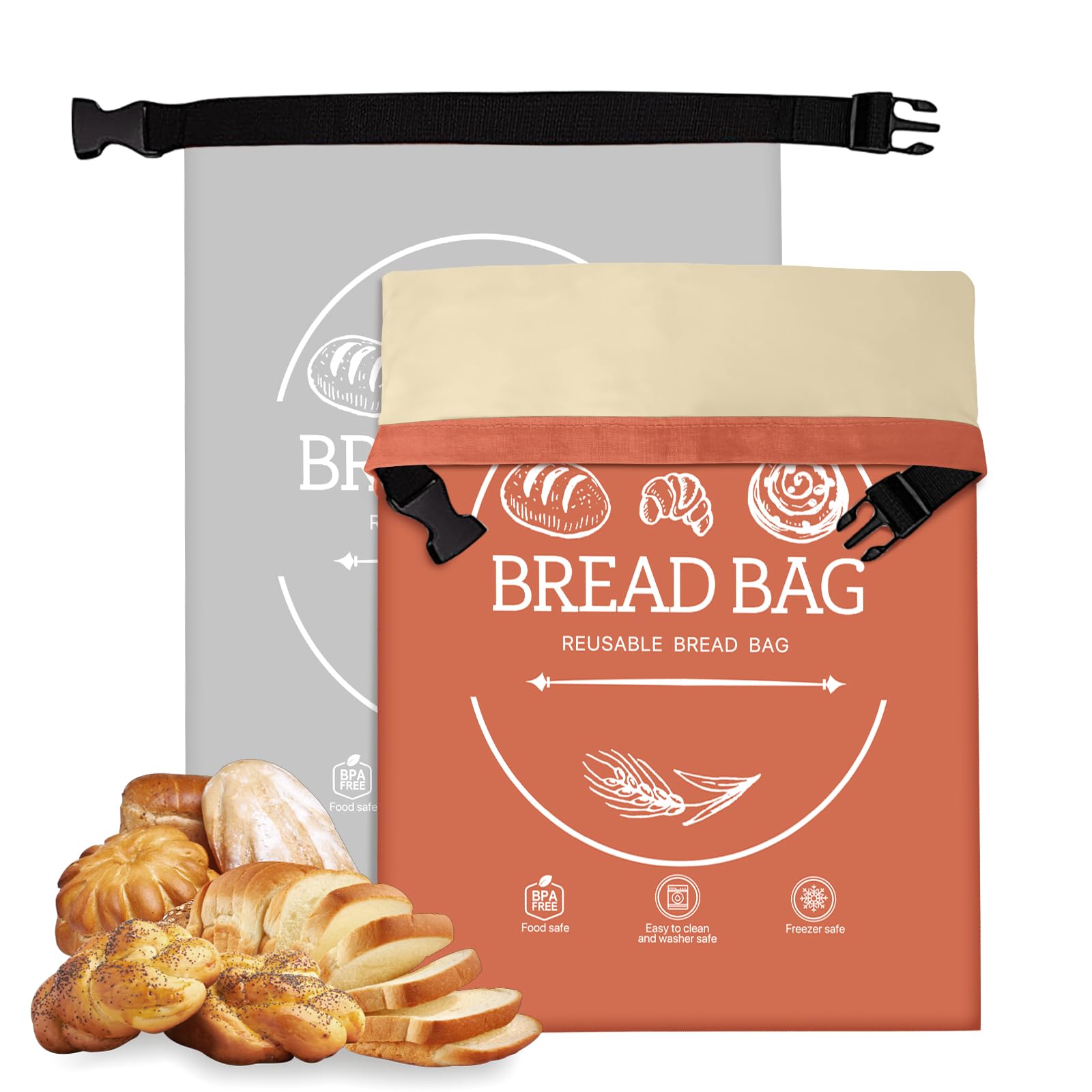 Photo 1 of 2 Pack Beeswax Bread Bags for Homemade, Reusable Bread Bag for Sourdough, XL-Reusable Waxed Linen Food Storage Bag to Keep Sourdough Fresh, Freezer-Safe, Eco-Friendly (Orange&Grey)