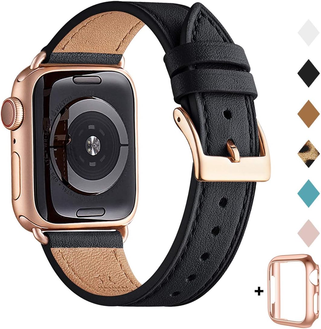 QAZNZ Leather Straps for Apple Watch Strap 44mm 45mm 42mm(Series 1 2 3) 46mm 49mm,Women Men Replacement Strap for Apple Watch Series 11 10 9 8 7 6 5 4 & iWatch SE 1/2/3,Ultra 3/2/1