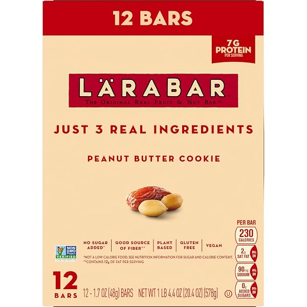 LARABAR PEANUT BUTTER COOKIE, FRUIT AND NUT BARS, GLUTEN FREE AND VEGAN, 12 CT, 20.4 OZ