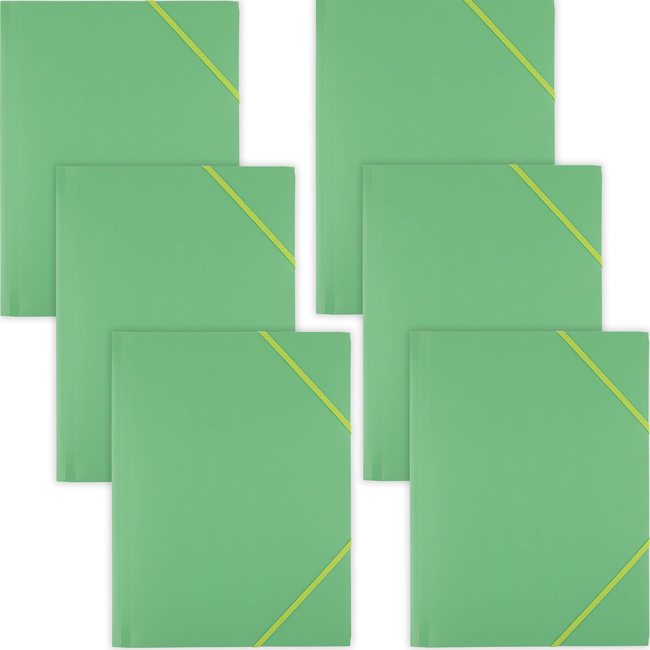 D.RECT | Elasticated Folder | Folders for Paperwork | Folders with Elastic Band | Document Organiser | Folder for School Office Home | Pack of 6 Pieces | 3 Flaps | Size: A4 | PP | Polypropylene Green