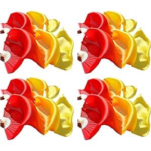 4 Pairs (Left+Right) Artificial Silk Bamboo Fans,Belly Dance Fans,Colorful Dancing Silk Fans,for Women Dancing Show Arts