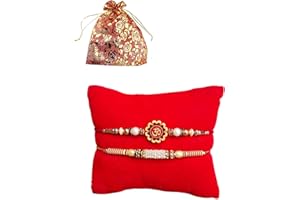 Arvnika Rakhi for Brother Sister celebration. Designer Multicolor Stones Raksha Bandhan Rakhi Gift, for loving Brother, Sister, Father & family. (Design14- OM with fancy Rakhi Set of 2, Small)