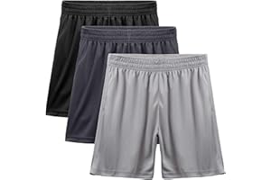 KDVOG 4-Pack Boy's Athletic Shorts Elastic Waistband Quick Dry Youth Basketball Shorts with Pockets (Ages 7-15)