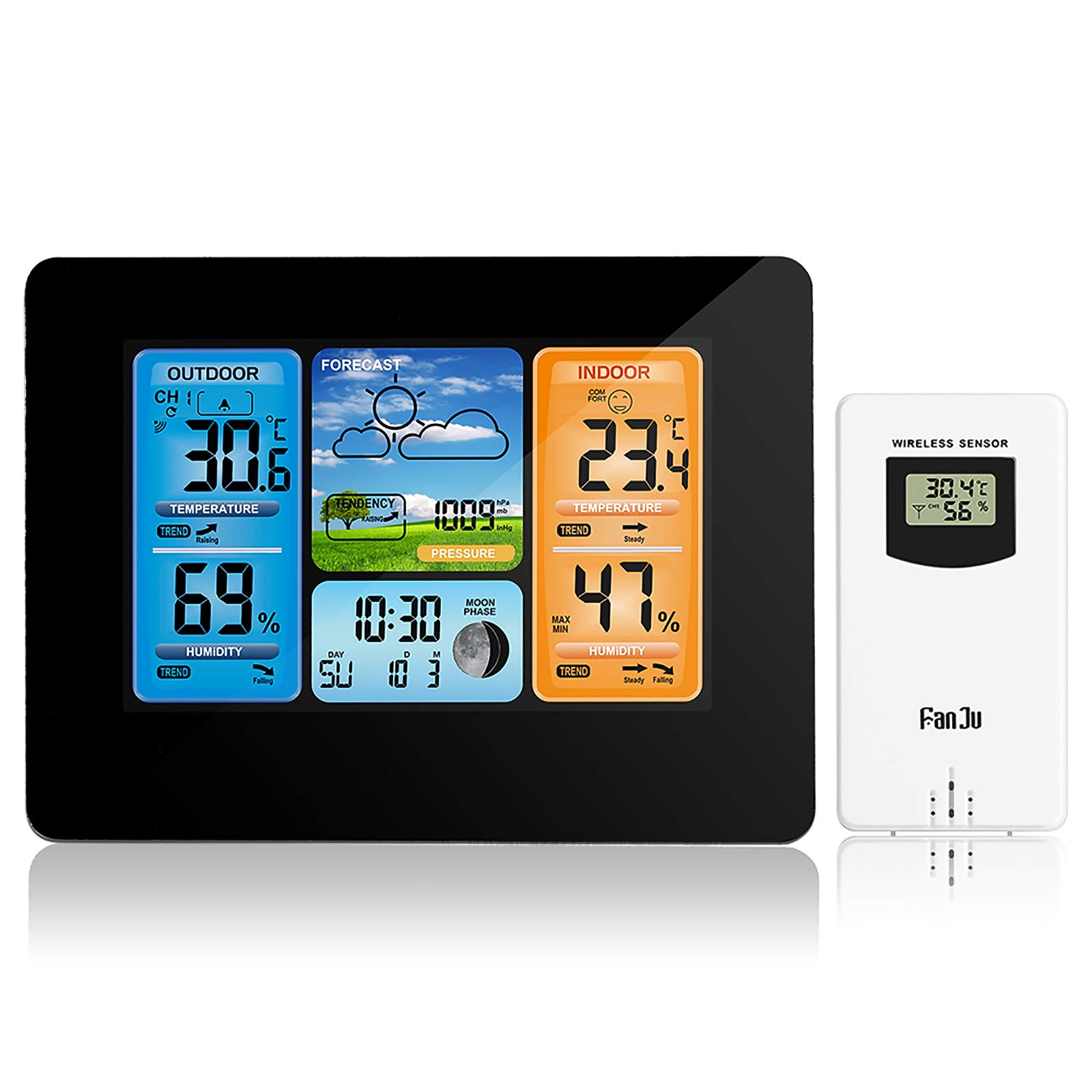 Houkiper Digital Color Forecast Weather Station with Alert Temperature/Humidity/Barometer/Alarm/Weather Clock, Wireless Weather Station for Indoor Outdoor (Black)