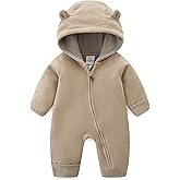 JingleBaBa Newborn Baby Bear Onesie Winter Snowsuit With Fold-over Mittens & Footies Zip Up Baby Fleece Jumpsuit 0-18M