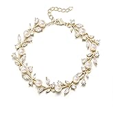 EVER FAITH Gorgeous Cubic Zirconia Wedding Link Bracelet for Bride Bridesmaids, Simulated Pearl Clear Marquise Teardrop Crystal Bridal Jewelry for Women Prom