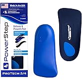 PowerStep ProTech 3/4 Orthotic Insoles - Medical Grade Arch Support Inserts for Plantar Fasciitis Relief- Made in USA - Maximum Cushioning + ShockAbsorb Orthotics (M 7-8.5, W 9-10.5)