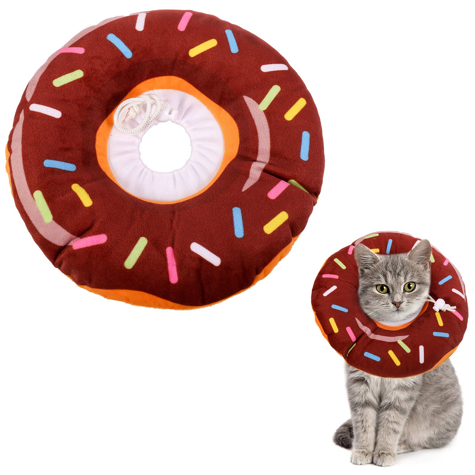 Xinzistar Cat Cone Collar Soft Recovery Collar for Pet Cats Kittens, Protective Neck Collar After Surgery Adjustable Healing Elizabeth Collar Comfy Cotton Cone (S, Brown Donut)