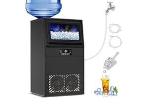 VELIETA Commercial Ice Maker Machine 100 LBS/24H, 36 Ice Trays Freestanding & Undercounter Ice Machine Stainless Steel with 20 LBS Ice Storage Capacity, Ice Maker with Water Line, Dual Water Inlet, Black