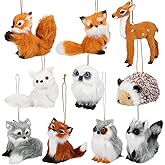 Skylety 10 Pieces Forest Animals Ornaments Woodland Animal Faux Fur Plush Hanging Ornaments Family Educational Playset for Fall, Winter Birthday Party Supplies(Animals)