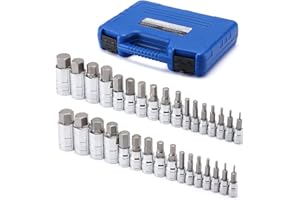 MIXPOWER 33 Piece Master Hex Bit Socket Set, S2 Steel, SAE and Metric, Allen Socket Bit, 5/64-inch to 3/4-inch, 2mm to 19mm S