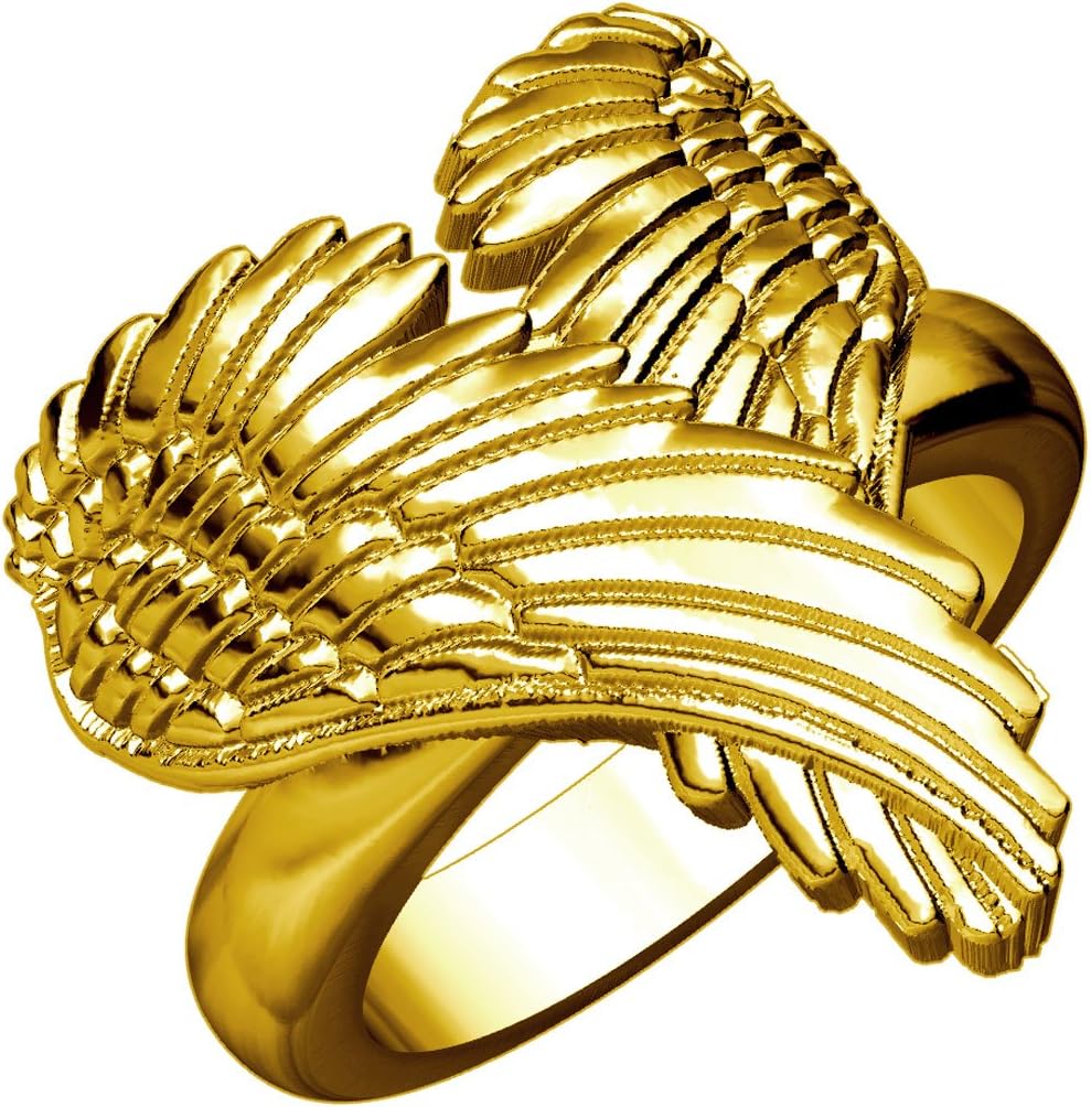 Large Wings of Love, Winged Love, Angel Heart Wings Ring, 22mm in 14K Pink Gold