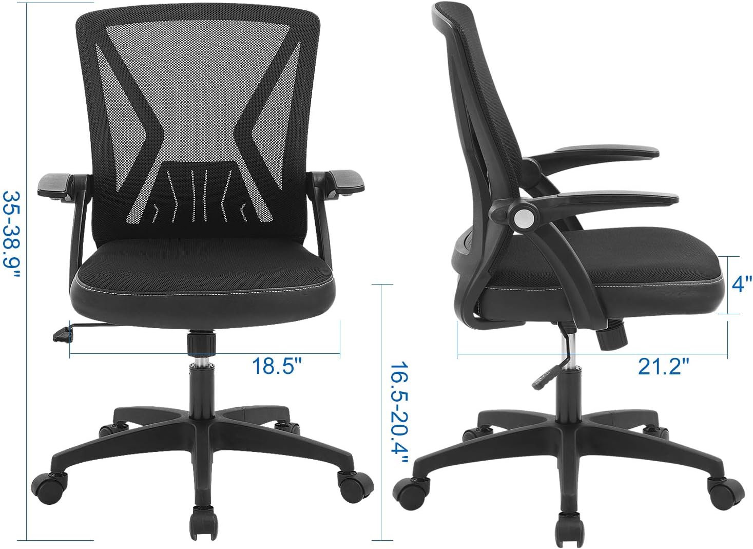 ZLHECTO Ergonomic Office Chair, Mid Back Desk Chairs with Flip Up Armrests and Lumbar Support,Weight Hold Up to 250Ibs - Adjustable Height Mesh Computer Chair for Conference Room: Furniture & Decor