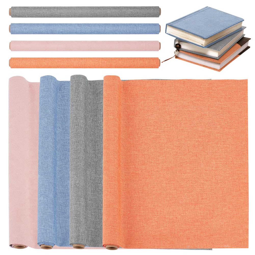 OLYCRAFT 4 Sheets 100x43cm Book Binding Cloth Polyester Bookcover with Paper Back Protective Cover for Scrapbooking DIY Crafts - 4 Colors