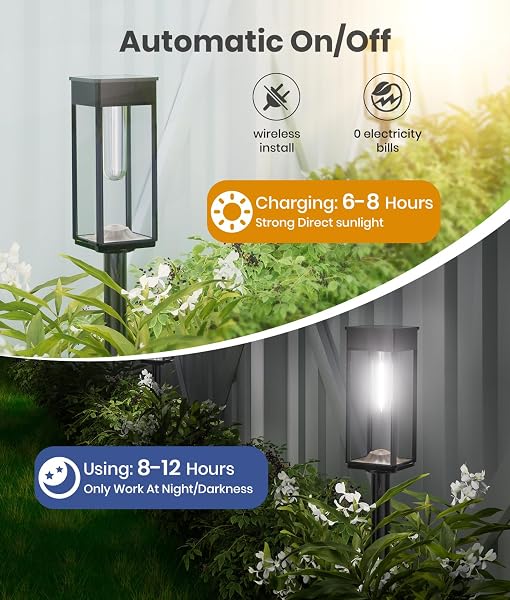 SUPER BRIGHT SOLAR PATHWAY LIGHTS OUTDOOR, 8 PACK SOLAR LIGHTS OUTDOOR, AUTO ON/OFF, IP65 WATERPROOF SOLAR GARDEN LIGHTS SOLAR POWERED LANDSCAPE LIGHTING FOR YARD PATIO WALKWAY DRIVEWAY PATHWAY