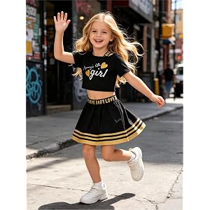 Girls' Clothing Sets Letter Graphic Crop Top & Stripe Elastic Waist Skirt 2-Piece Outfit