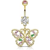 Agrewd Colorful CZ Butterfly Belly Button Rings 14G Belly Navel Rings for Women Stainless Steel Belly Navel Piercing Jewelry