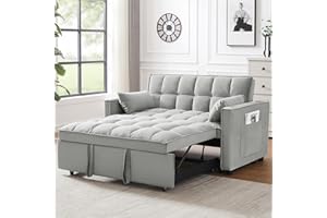 Yafylly 3 in 1 Sleeper Sofa Couch Bed, Pull Out Loveseat with Storage, Full Size Velvet Convertible Chair with 2 Pockets & 2 Pillows for Living Room, Grey