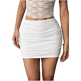 WDIRARA Women's Ruched Bodycon Mini Skirt Low Waisted Mesh Sheer Skirts