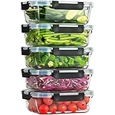 WWYH.DSS 5-Piece Set, 36 oz Glass Meal Prep Containers with Snap-Lock Lids, Airtight Lunch Containers, Microwave, Oven, Refrigerator & Dishwasher Safe,Black