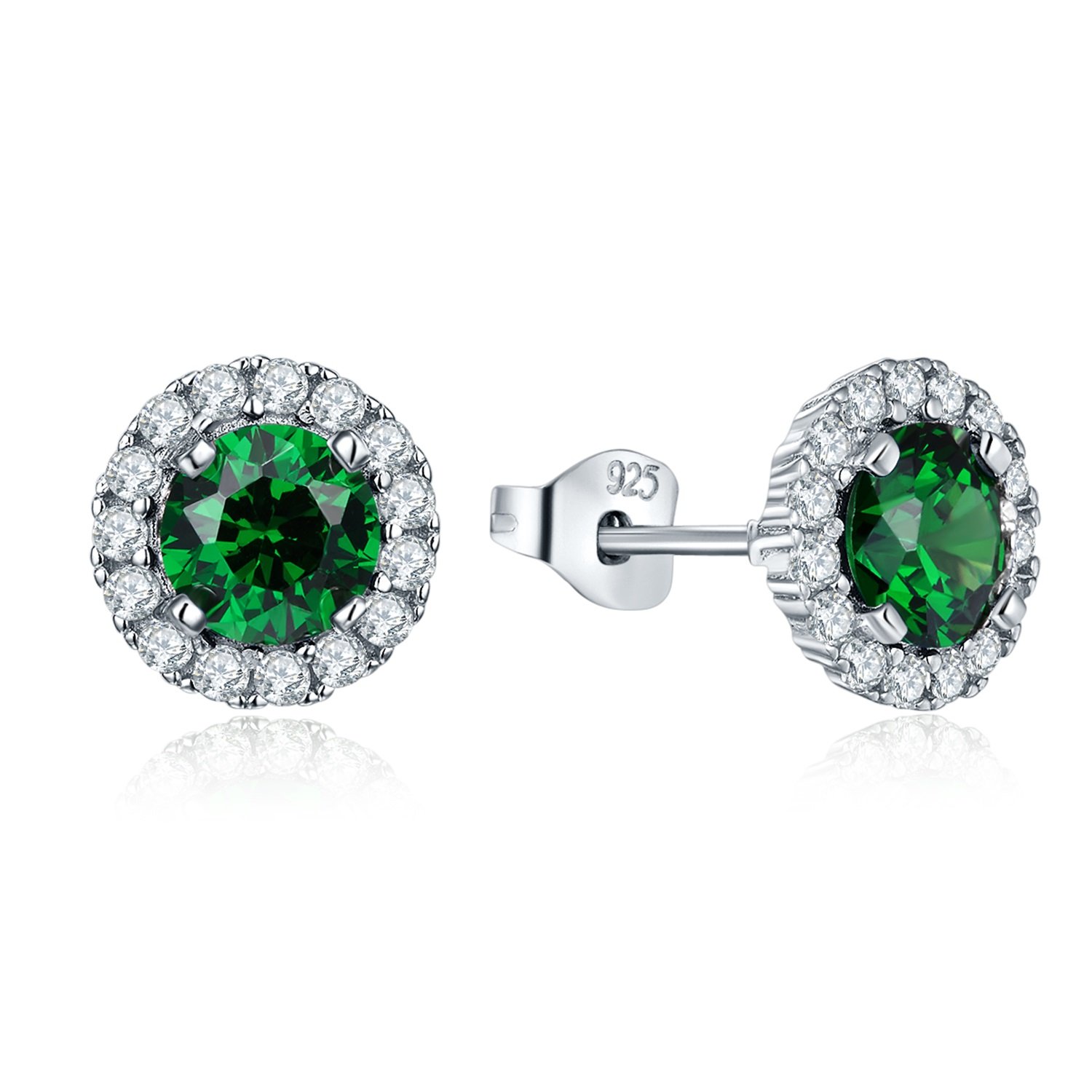 JO WISDOM Women Earrings,925 Sterling Silver 3A Zirconia May Birthstone Emerald Color Stud Earrings with White Gold Plated,Jewellery for Women — image 1