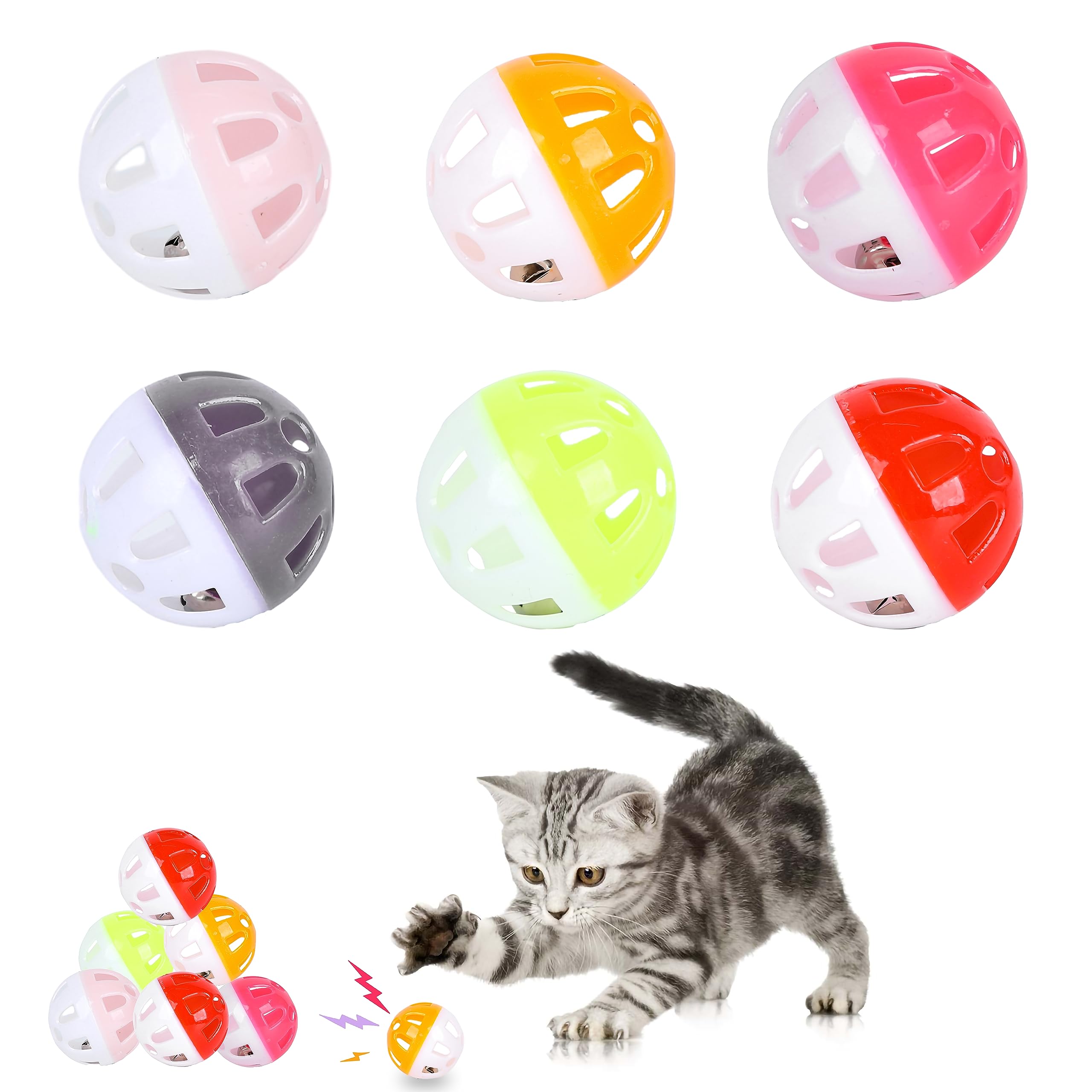 Jodsen 12 PCS Cat Toy Balls,Plastic Ball Cat Toys,Kitten Bell Ball,Lattice Balls with Bell Jingle Kitten Toy,Cats Playball for Indoor Pet Chase Pounce Rattle Play Toys,Random Color (12pcs)