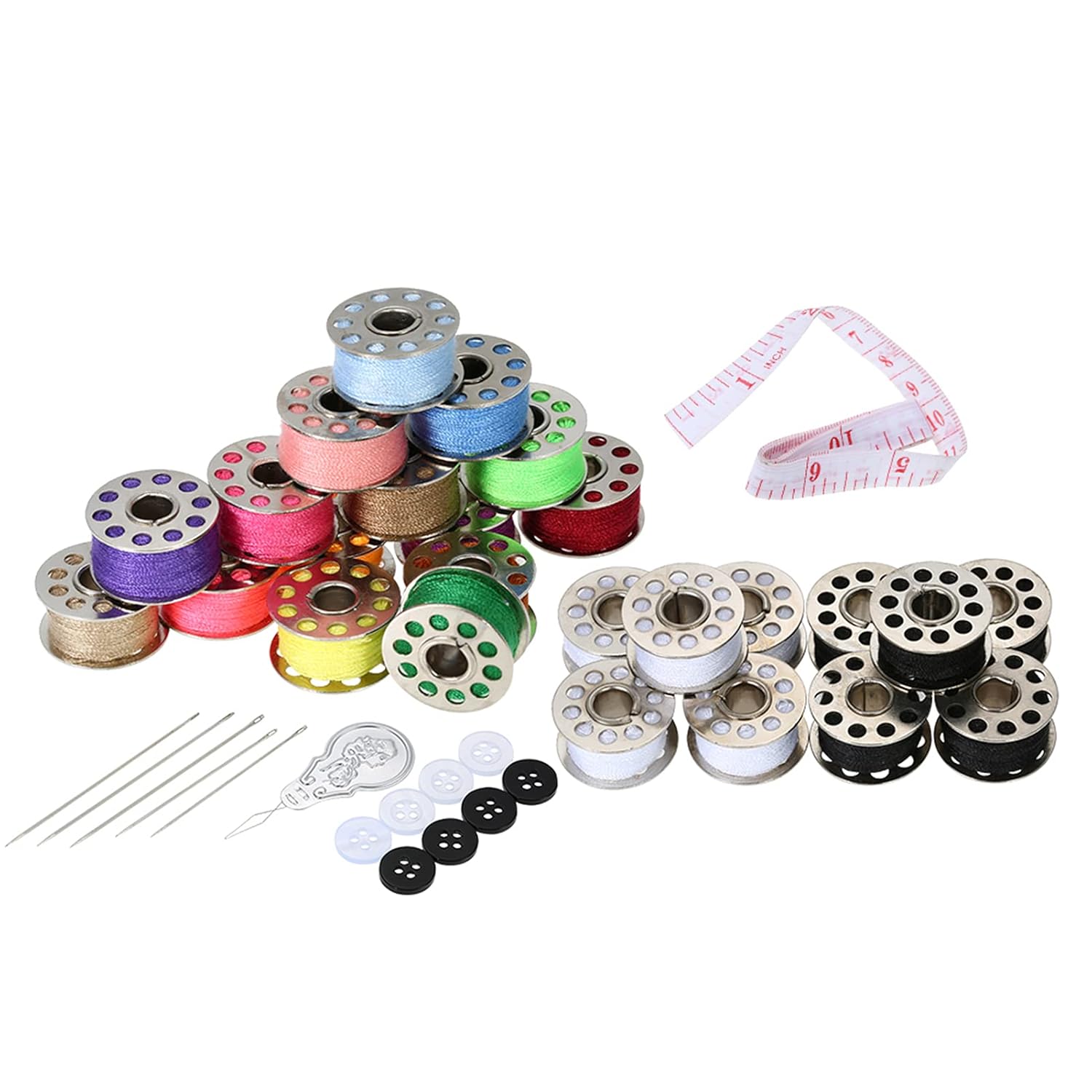 15pcs Mixed Colors Bobbins + 5pcs White Bobbins + 5pcs Black Bobbins