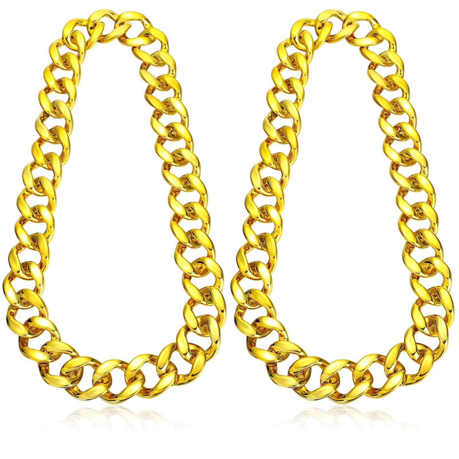 Tatuo 2 Pcs Fake Gold Chain Big Chunky Necklace for Men Women Faux Gold Chain for Rapper Costume Jewelry 80s 90s Punk Style Halloween Party Accessory, 32 Inch