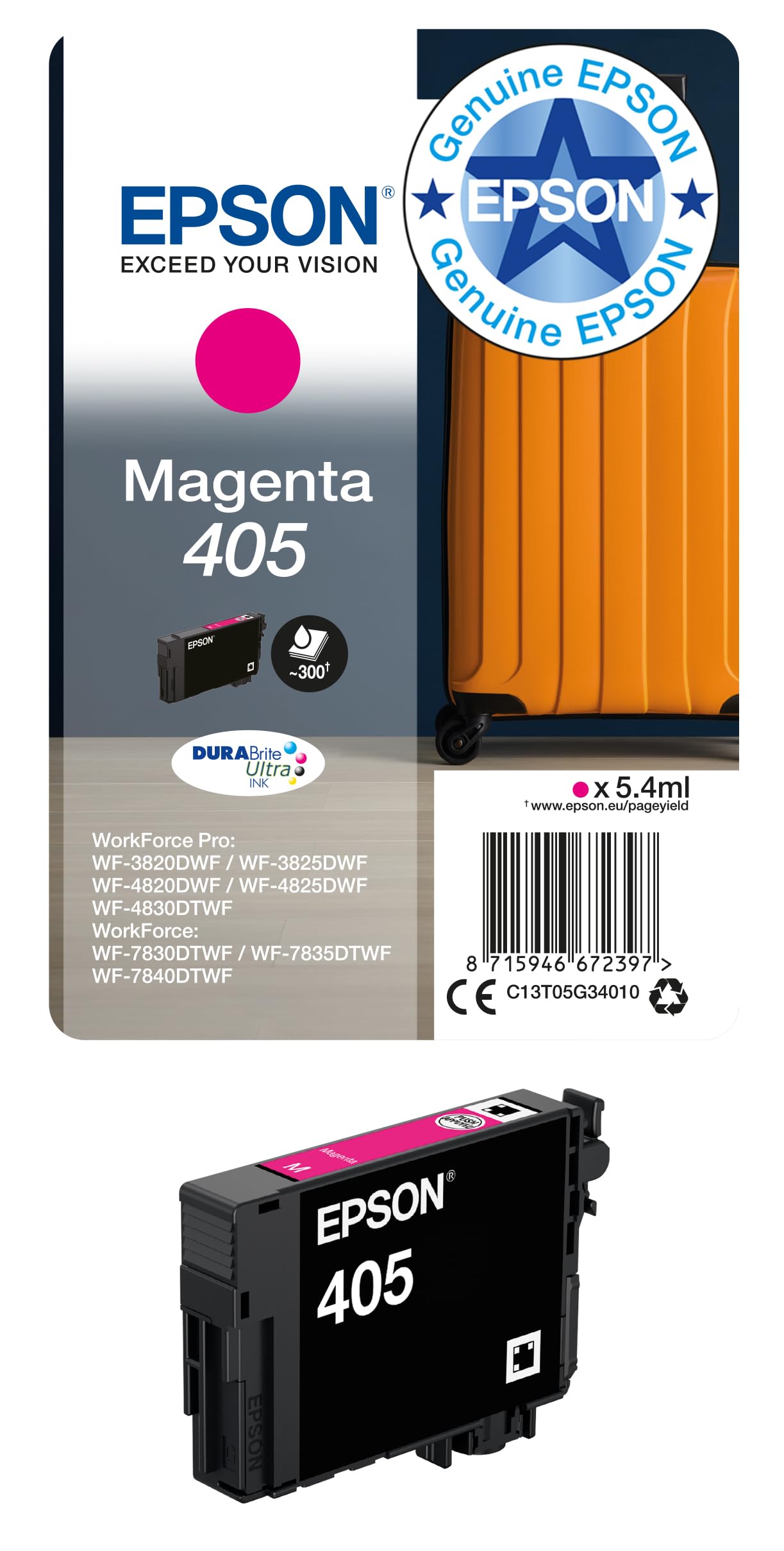 Epson 405 Magenta Suitcase Genuine, DURABrite Ultra Ink