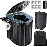 Portable Toilet for Adults, Foldable Plastic Toilet, with Lid and Paper Holder Travel Porta Potty for Adults Camping, Hiking, RV, Fishing, Beach, Road Trip, Truck, Hunting (Black)