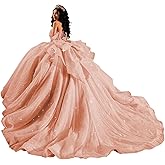 XYAYE Off Shoulder Tulle Quinceanera Dresses with Bow Tiered Tulle Sweet 16 Dress Layered Beaded Vestidos de Quinceañeras