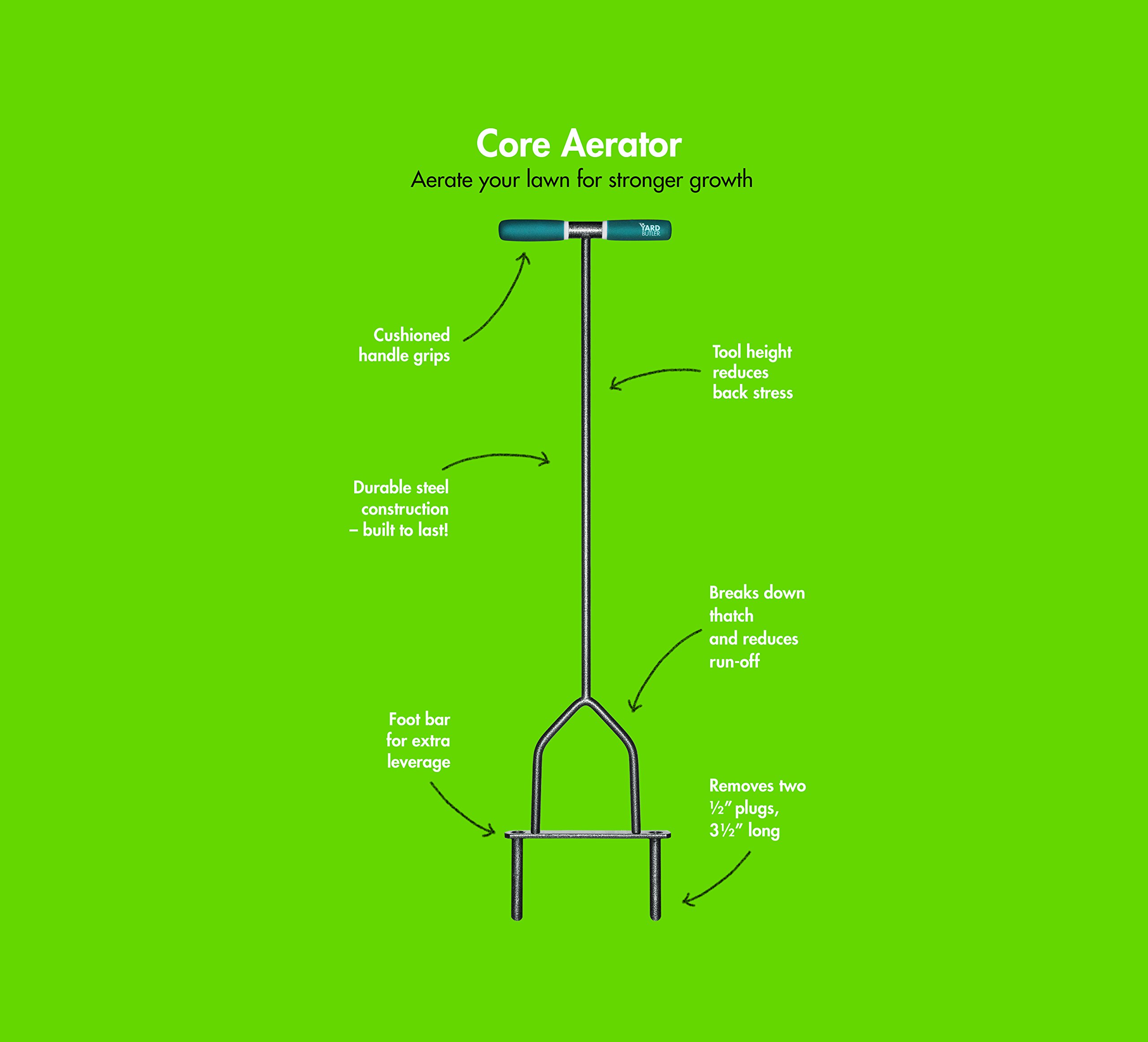 Yard Butler Lawn Coring Aerator Manual Grass Dethatching Turf Plug Core