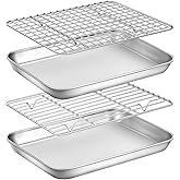 Baking Sheet with Rack Set, Yododo Set of 4 (2 Sheets + 2 Racks), Stainless Steel Cookie Sheet Baking Pan Tray with Cooling Rack, Non Toxic & Heavy Duty & Easy Clean - Size of 9 inch