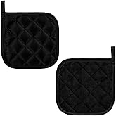 2pcs Pot Holders for Kitchen Clearance Cotton Heat Resistant Pads 17cm/6.69inch Black Oven Pot Holders Trivets Coasters Hot Pads Terry Pots Holder for Cooking and Baking Hot Cold Potholders Kit