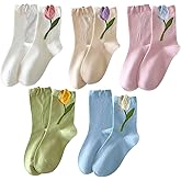 MarJunSep Cute Floral Crew Socks for Women Teen Girls Flower Cottagecore Frilly Vintage Fancy Cotton Socks