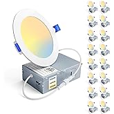 Ensenior 4Inch LED Recessed Slim Pot Light with Junction Box, 3000K/4000K/5000K Changeable, 9W 75W Eqv, Dimmable IC-Rated Cei