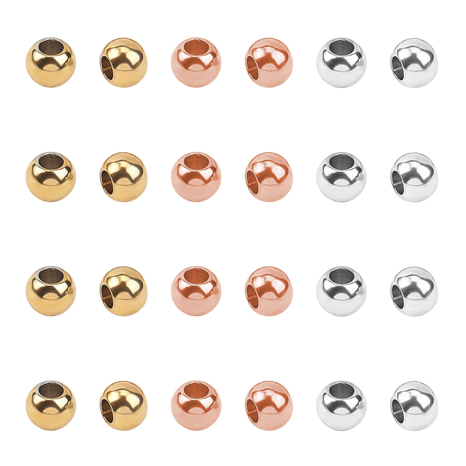 UNICRAFTALE 120pcs 3 Colors 6mm Round Spacer Beads 304 Stainless Steel Loose Beads Small Hole Beads Smooth Surface Metal Beads Bracelet Beads for DIY Jewelry Making Craft, Hole 2~3mm