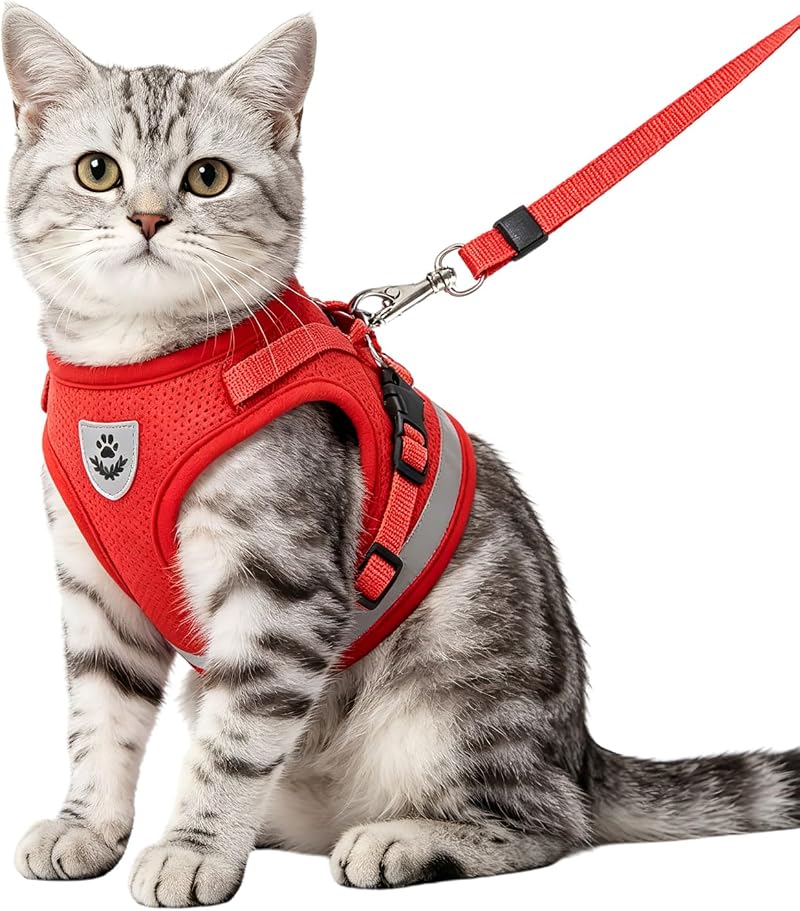 Anlitent Soft Mesh No Pull Cat Harness and Lead Set Red X-Small