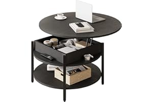 FABATO Round Lift Top Coffee Table for Living Room, 35.43'' Round Coffee Table with Storage and Hidden Compartment, 2 Tier Large Farmhouse Coffee Table Round Dining Table, Black