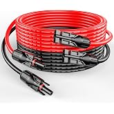 RICH SOLAR 10 Gauge 10AWG One Pair 15 Feet Red + 15 Feet Black Solar Panel Extension Cable Wire with Female and Male Connectors (15FT 10AWG)
