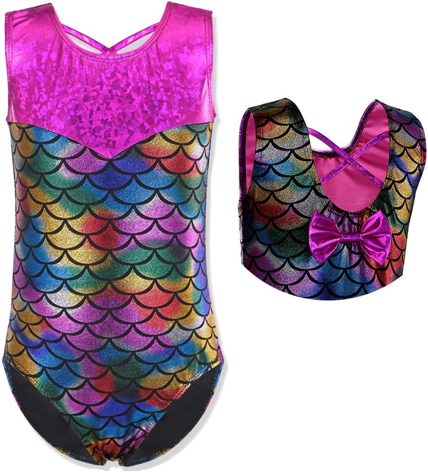 ZNYUNE Girls Leotards for Gymnastics Dancing Ballet Galaxy Fish Scales Stretchy Sparkle Print Tank Leotard