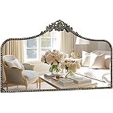 G-LEAF Vintage Baroque Mirror 48"X30", Victorian Antique Mirror with Black Brush Gold Ornate Metal Frame for Fireplace Entryw